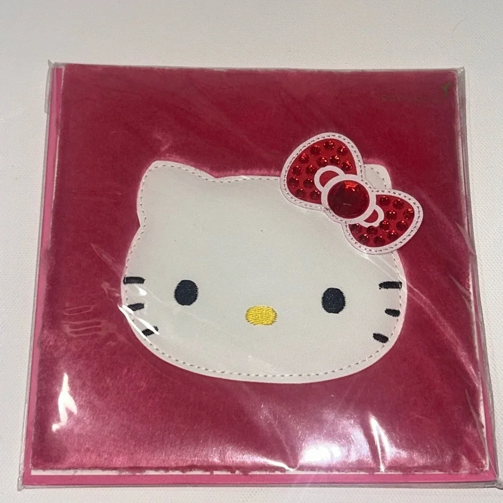 🍀 3 for $25 Hello Kitty Pink Fuzzy Papyrus Card Blank Inside All occasions